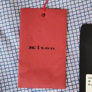 $995 NEW KITON Blue White Gingham check SHIRT COTTON SIZE 18.5 US 46 EU 2XL